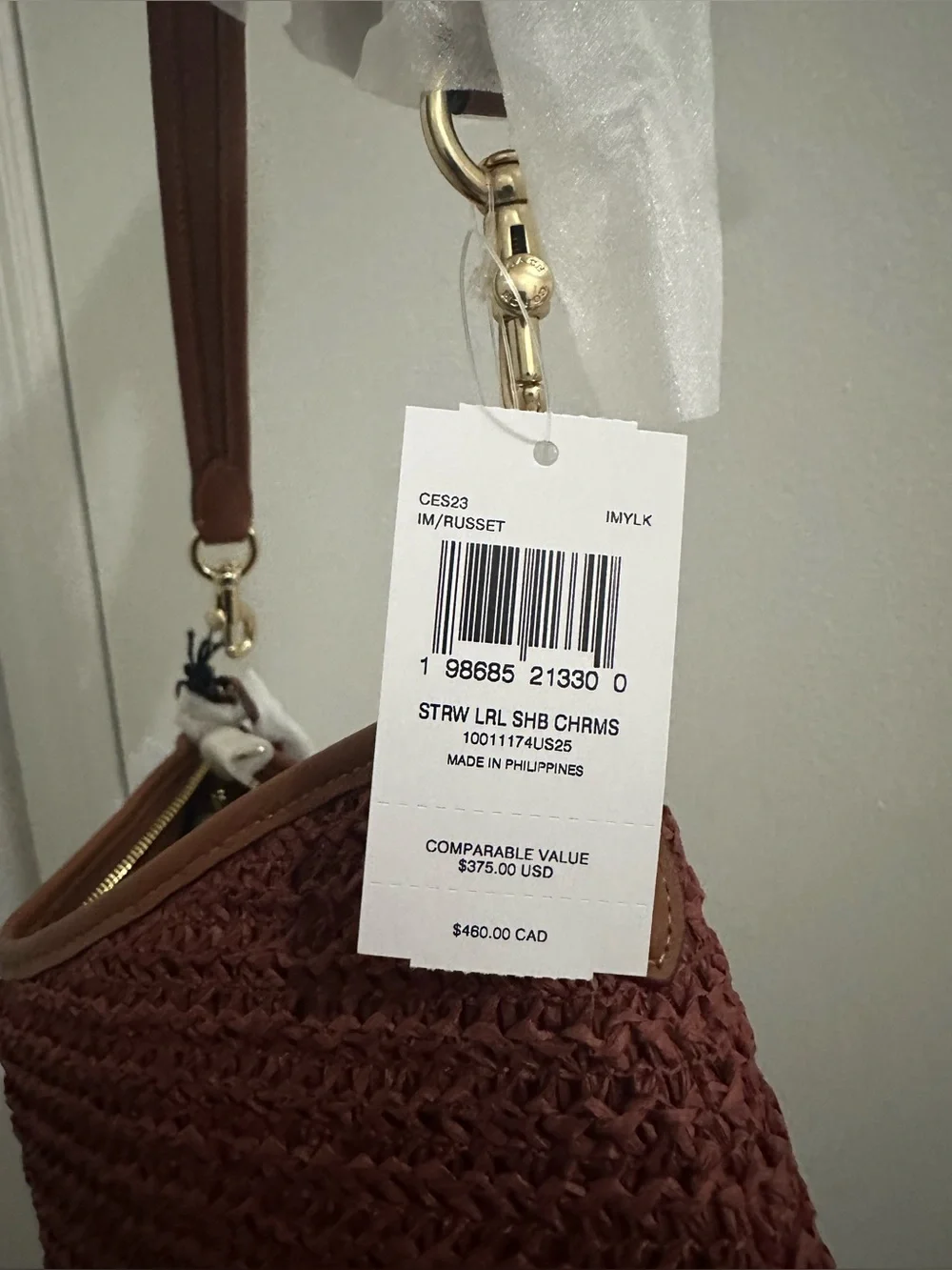 NWT Coach Laurel Shoulder Bag With Charms CES23 Straw/Gold/Russet